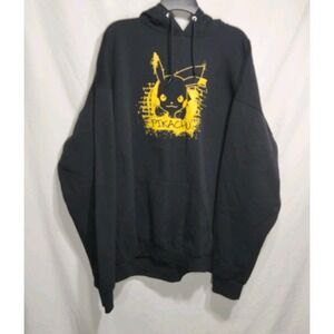 Pokemon Pikachu Mens Hoodie Pullover Sweatshirt‎ Black 2XL Graphic Print Pikachu